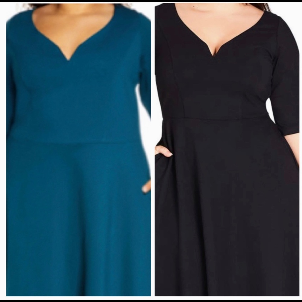 City Chic teal fit and flare dress.